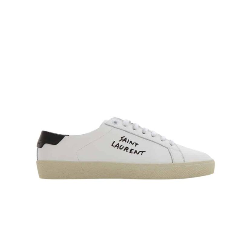 SAINT LAURENT COURT CLASSIC EMBROIDERED SNEAKERS BLACK AND WHITE