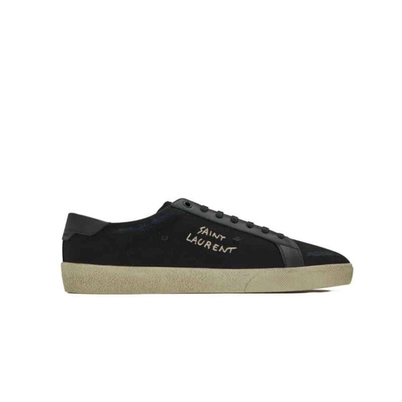 SAINT LAURENT COURT CLASSIC EMBROIDERED SNEAKERS BLACK 611106GUP501000