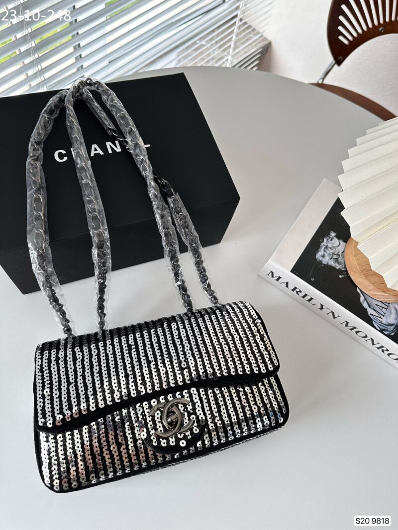 Alternative view of CHANEL SEQUIN FLAP BAG BLACK 24CM