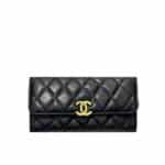 Chanel Cc Logo Long Flap Wallet Gold Black 19Cm