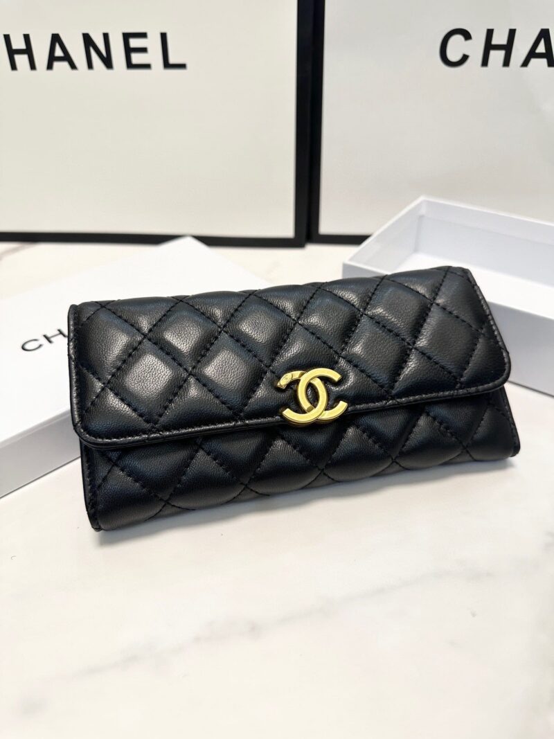 Alternative view of CHANEL CC LOGO LONG FLAP WALLET GOLD BLACK 19CM
