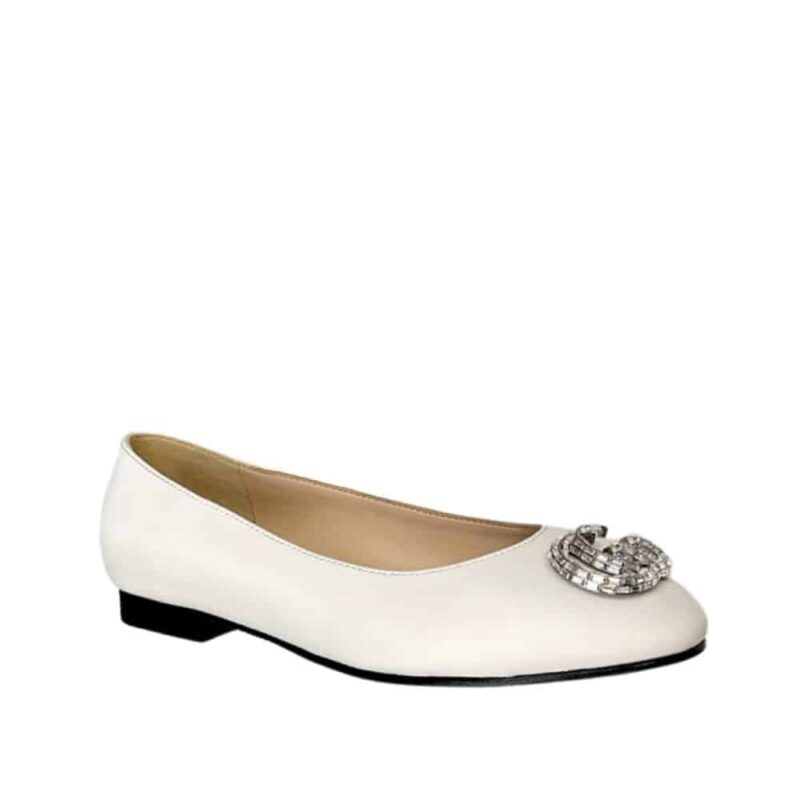 GUCCI CRYSTAL GG WOMEN'S BALLET FLAT WHITE