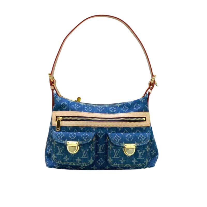 Louis Vuitton Monogram Denim Baggy PM Shoulder Bag Blue 30Cm