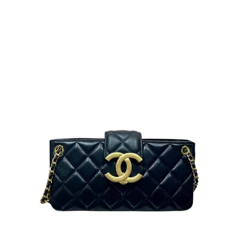 CHANEL LONG FLAP CC LOGO BAG BLACK 24CM