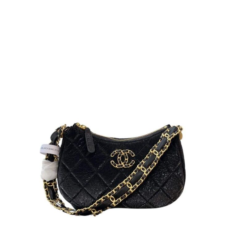 CHANEL HOBO HANDBAG BLACK 23CM