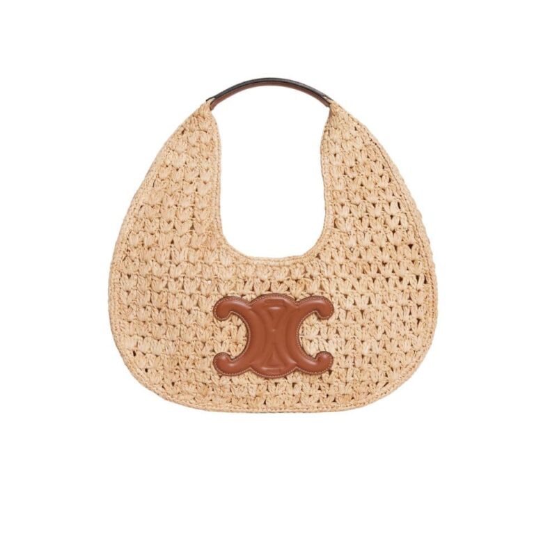 CELINE CLASSIC PANIER HOBO BAG IN RAFFIA AND CALFSKIN NATURAL TAN 30CM 112772EYR 02NT