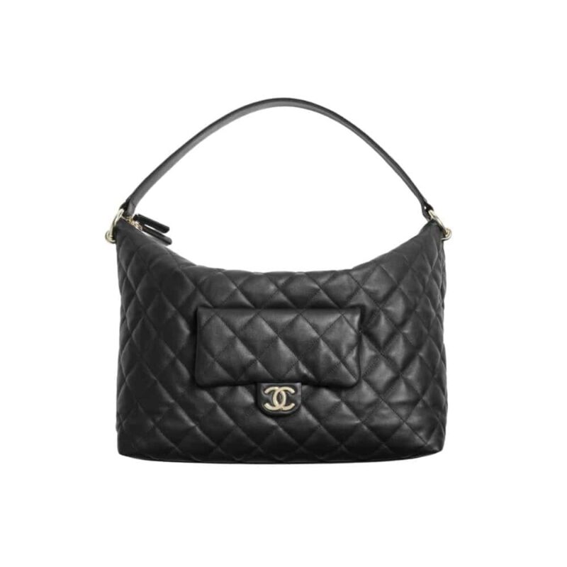 CHANEL MAXI SIZE HOBO BAG BLACK CALFSKIN AND GOLD TONE METAL BLACK 27CM AS4339 B13833 94305