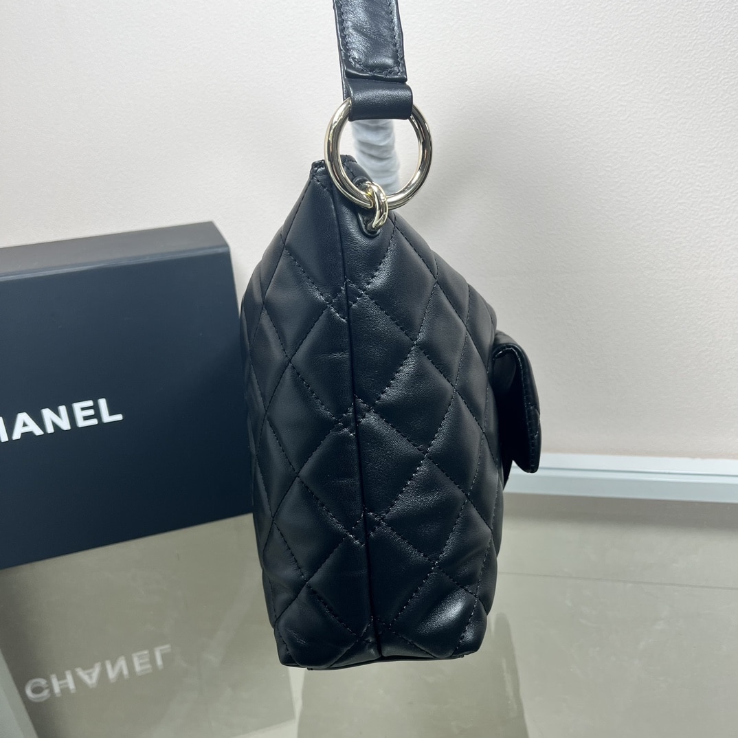 CHANEL MAXI SIZE HOBO BAG BLACK CALFSKIN AND GOLD TONE METAL BLACK 27CM AS4339 B13833 94305 - Image 7
