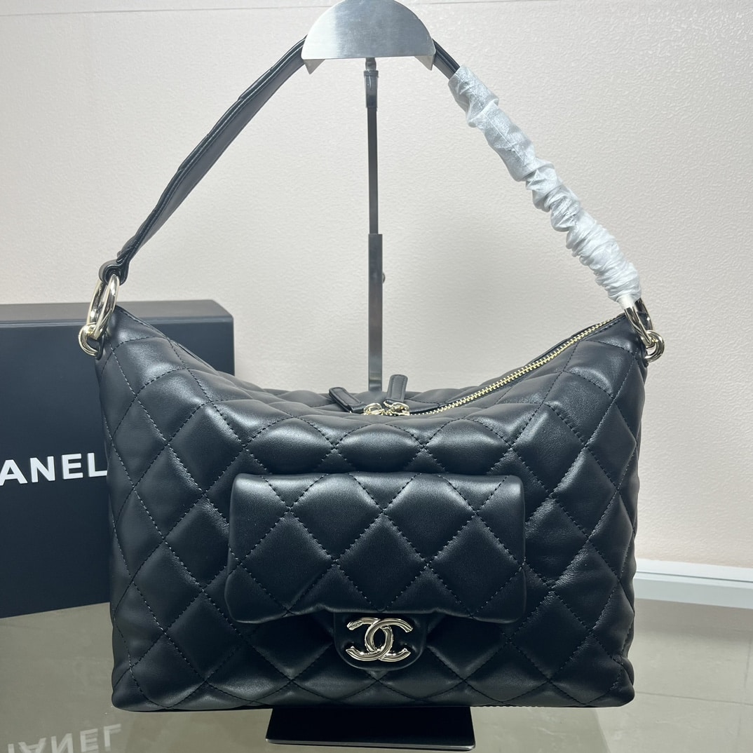 CHANEL MAXI SIZE HOBO BAG BLACK CALFSKIN AND GOLD TONE METAL BLACK 27CM AS4339 B13833 94305 - Image 10