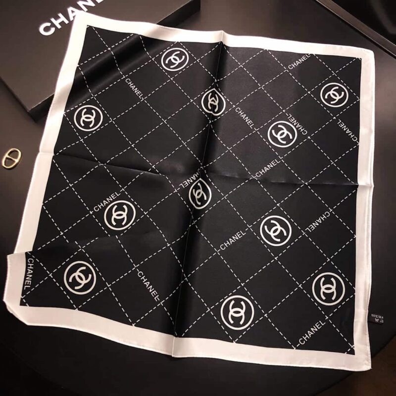 Alternative view of CHANEL CC LOGO SILK TWILL SQUARE SCARF BLACK