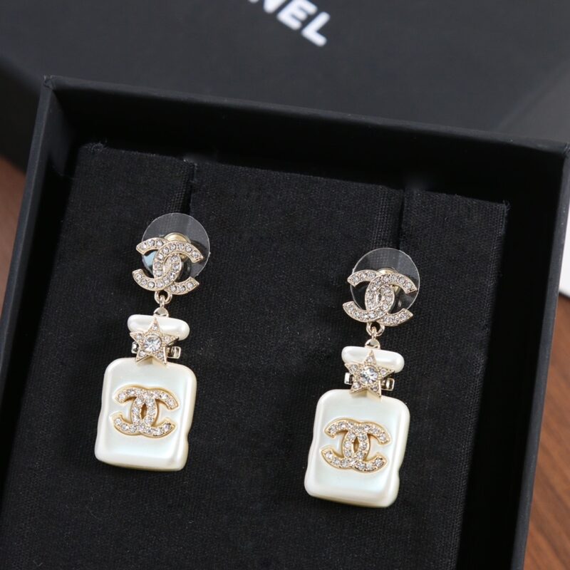 Alternative view of CHANEL PEARL RESIN CRYSTAL CC PERFUME BOTTLE DROP EARRINGS