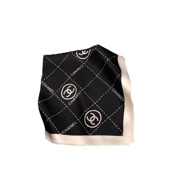 CHANEL CC LOGO SILK TWILL SQUARE SCARF BLACK