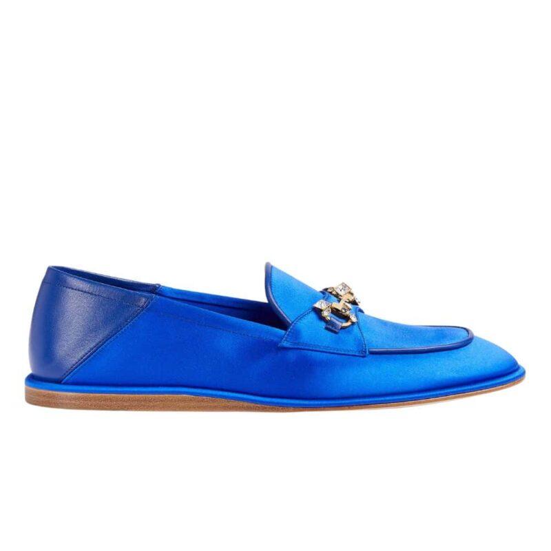 GUCCI HORSEBIT LOAFER WITH CRYSTALS BLUE SATIN 759780 KND90 4380
