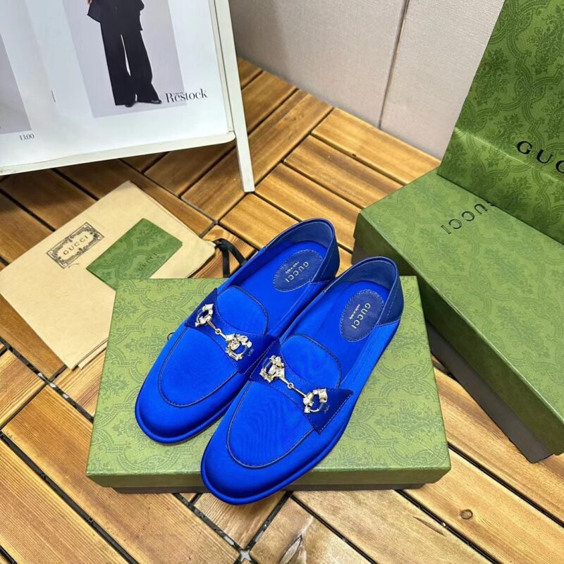 Alternative view of GUCCI HORSEBIT LOAFER WITH CRYSTALS BLUE SATIN 759780 KND90 4380