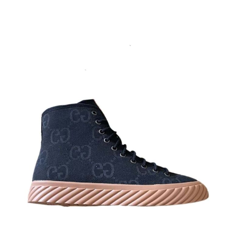 GUCCI ALL OVER GG LOGO HIGH TOP SNEAKERS BLACK