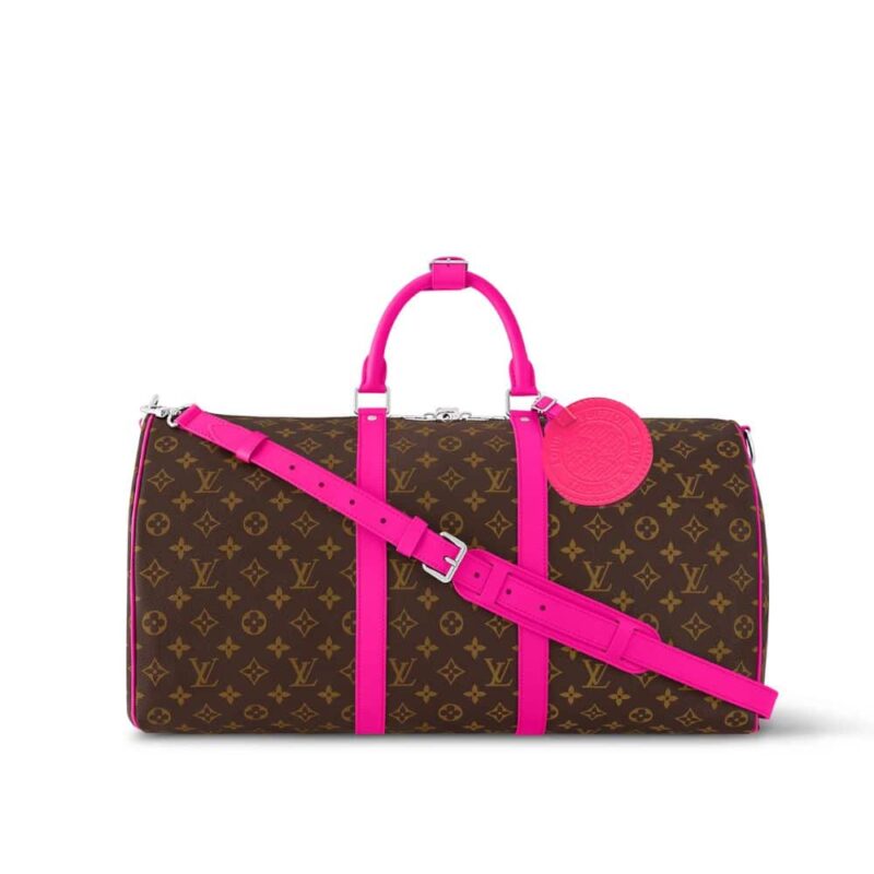 LOUIS VUITTON KEEPALL BANDOULIÈRE BAG BROWN AND PINK 45CM M46773