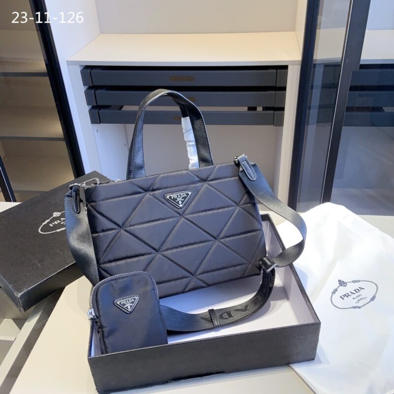 Alternative view of PRADA RE NYLON PADDED TOTE BAG BLACK 23CM 1BG373 RDJN F0002 O1O