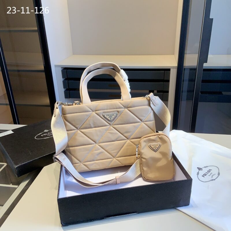 Alternative view of PRADA RE NYLON PADDED TOTE BAG BEIGE 23CM 1BG373 RDJN F0F24 V O1O