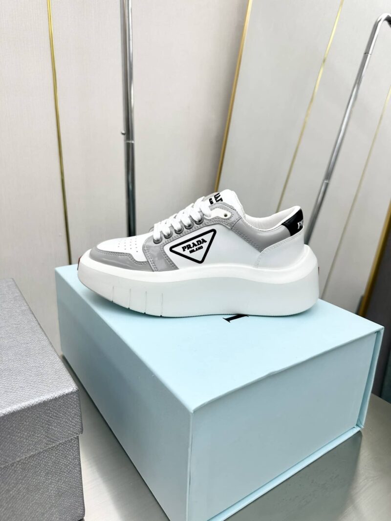 Alternative view of PRADA LEATHER PLATFORM SNEAKERS WHITE AND GREY