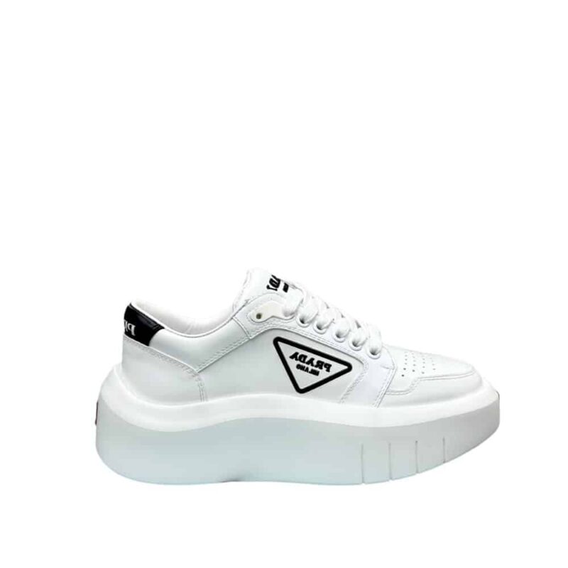 PRADA LEATHER PLATFORM SNEAKERS WHITE