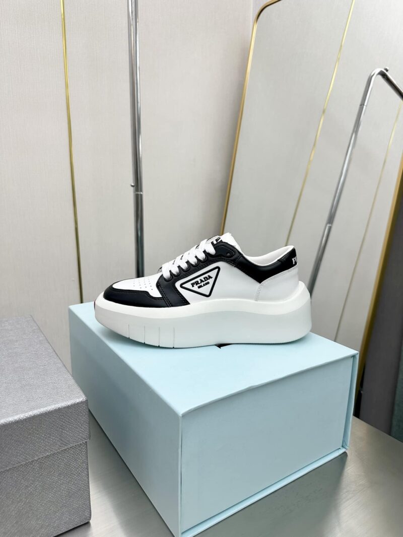 Alternative view of PRADA LEATHER PLATFORM SNEAKERS WHITE AND BLACK