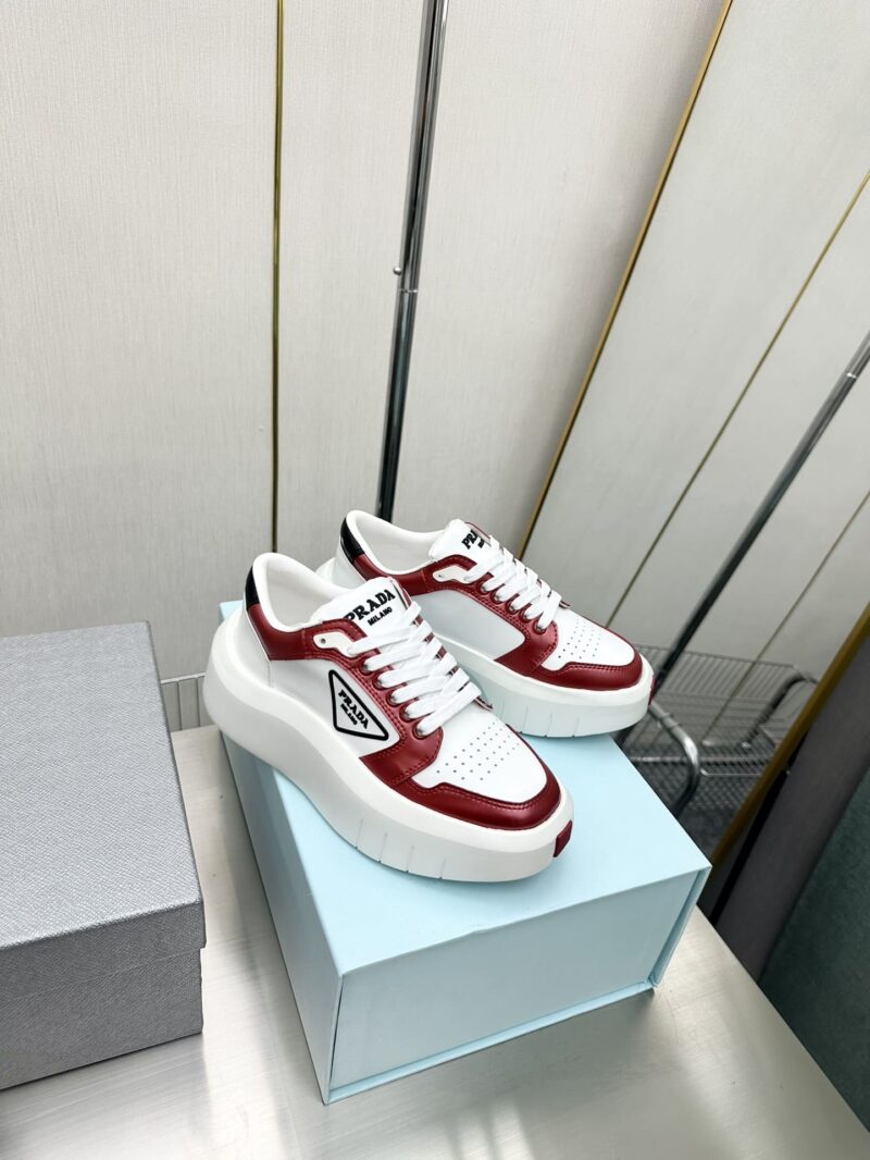Alternative view of PRADA LEATHER PLATFORM SNEAKERS WHITE AND RED