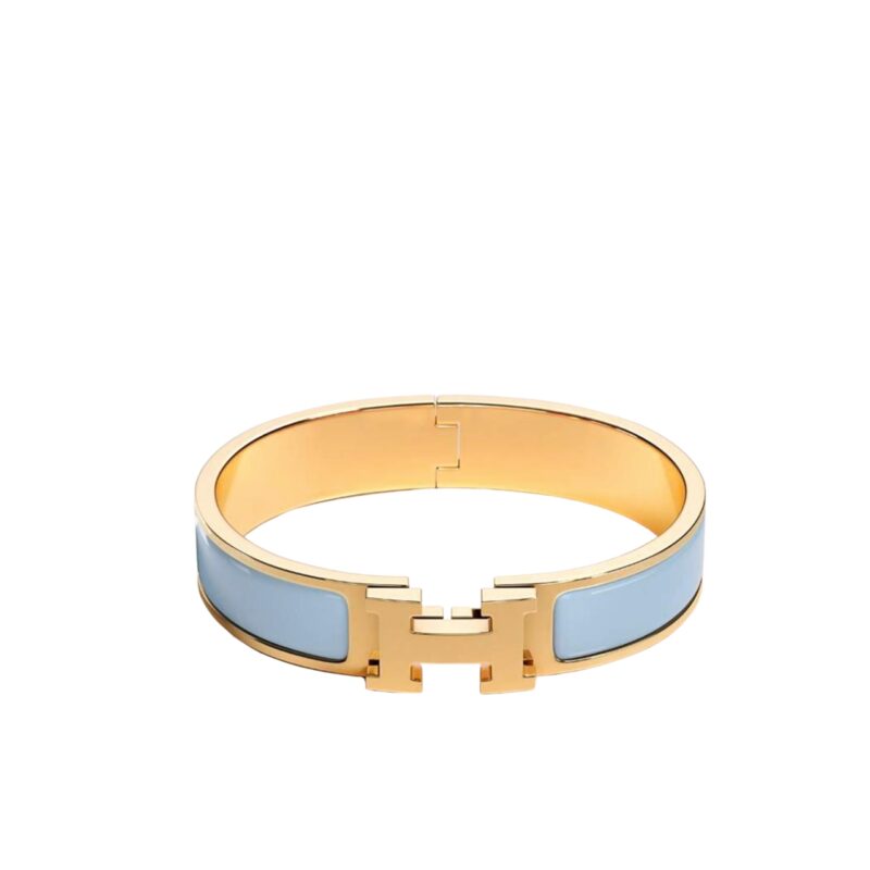 HERMES CLIC CLAC H BRACELET GOLD IN LIGHT BLUE
