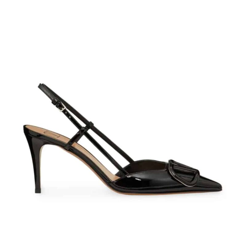VALENTINO GARAVANI VLOGO SIGNATURE PATENT LEATHER SLINGBACK PUMP BLACK 4W2S0R01TMK 0NO