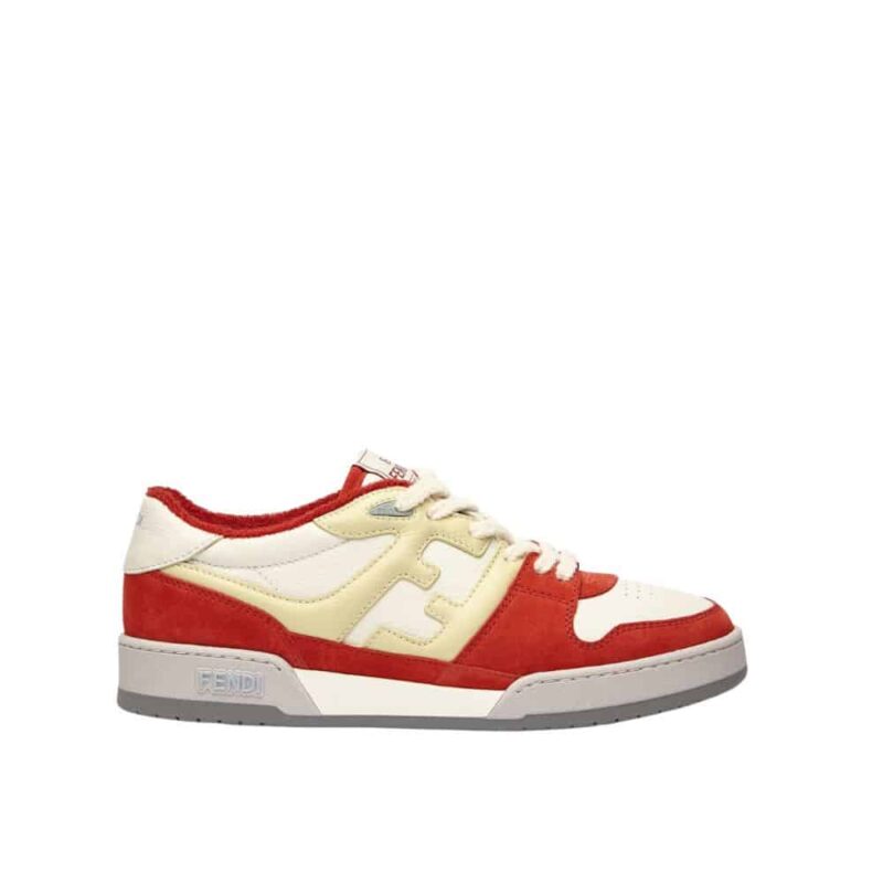 FENDI MATCH SUEDE LOW TOPS WHITE AND RED 7E1493AI1NF1H1D