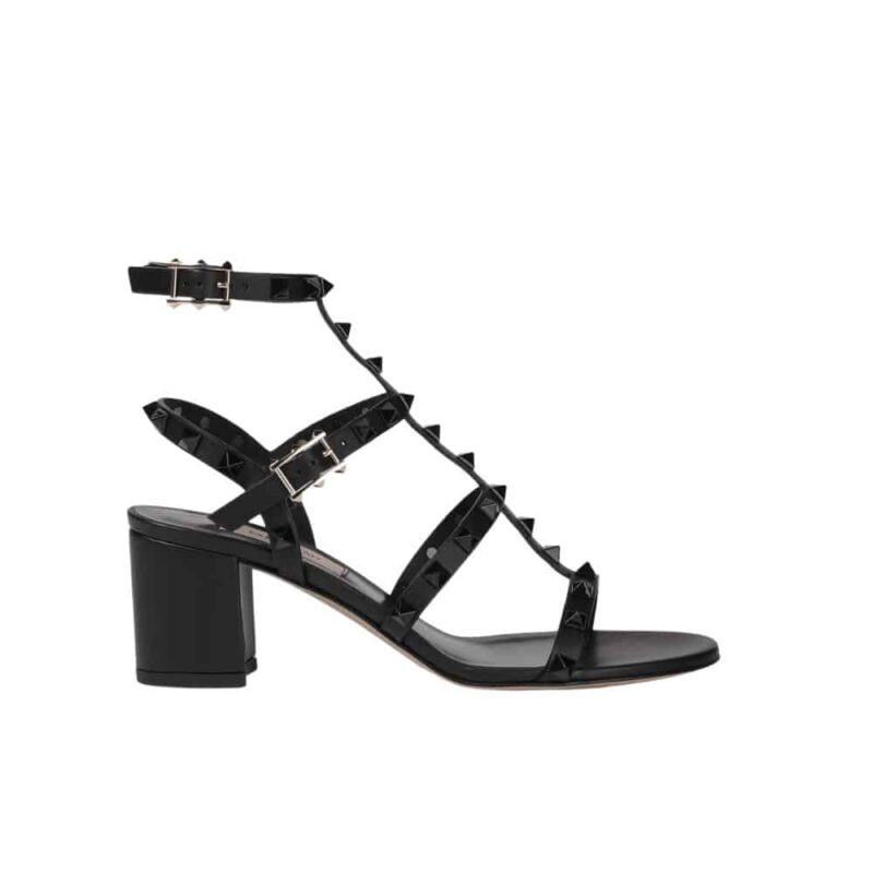 VALENTINO GARAVANI ROCKSTUD LEATHER SANDALS BLACK