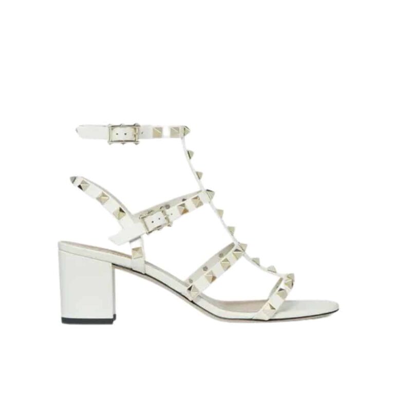 VALENTINO GARAVANI ROCKSTUD LEATHER SANDALS WHITE