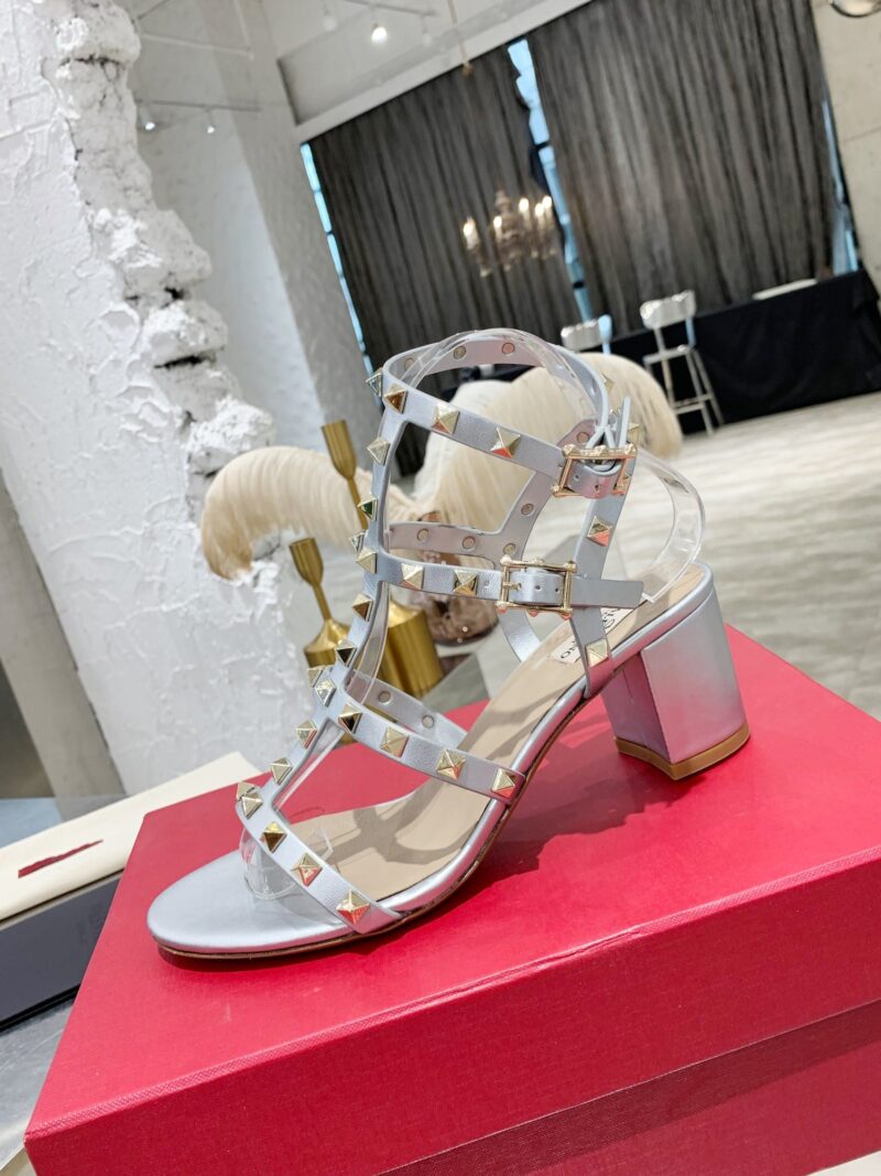 Alternative view of VALENTINO GARAVANI ROCKSTUD LEATHER SANDALS SILVER