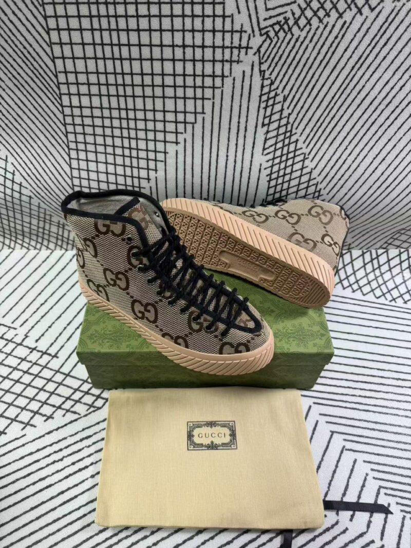 Alternative view of GUCCI ALL OVER GG LOGO HIGH TOP SNEAKERS BROWN