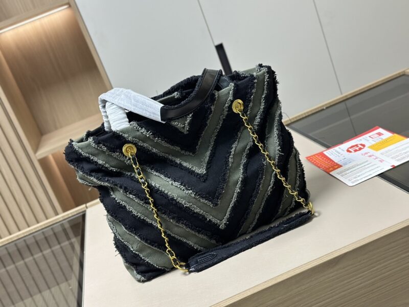 Alternative view of CHANEL CHEVRON CUBA PATCHWORK SHOPPER TOTE BLUE 40CM