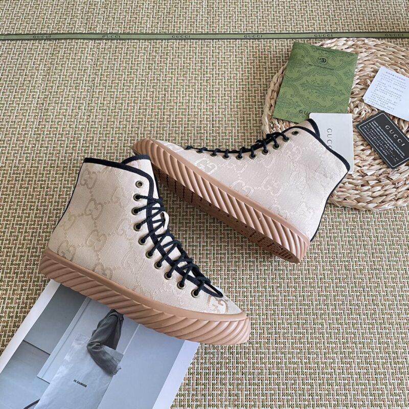 Alternative view of GUCCI ALL OVER GG LOGO HIGH TOP SNEAKERS BEIGE