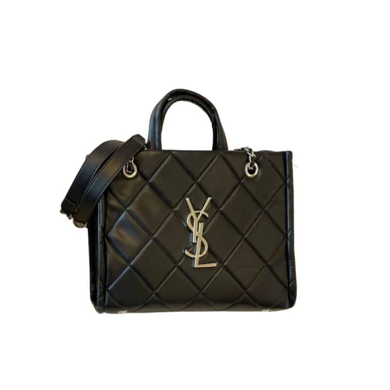 SAINT LAURENT LEATHER TOTE BAG BLACK 31CM