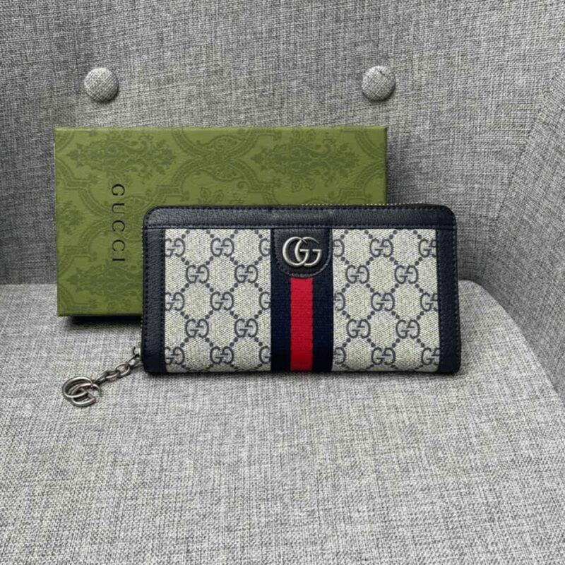 Alternative view of GUCCI OPHIDIA ZIP AROUND WALLET IN BEIGE AND BLUE SUPREME 19CM 523154 96IWN 4076