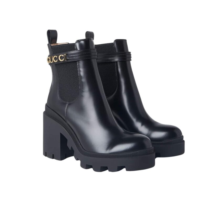 GUCCI WOMEN'S ANKLE BOOT WITH LOGO BLACK 730064 AABK6 1000