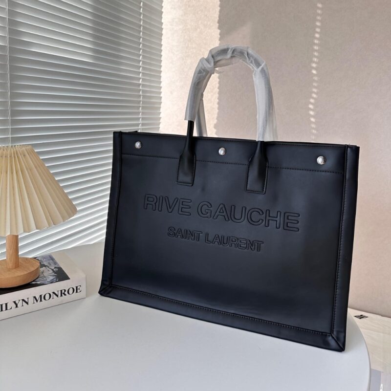 Alternative view of SAINT LAURENT RIVE GAUCHE LARGE TOTE BAG IN GLAZED LEATHER BLACK 48CM 587273AACP21000