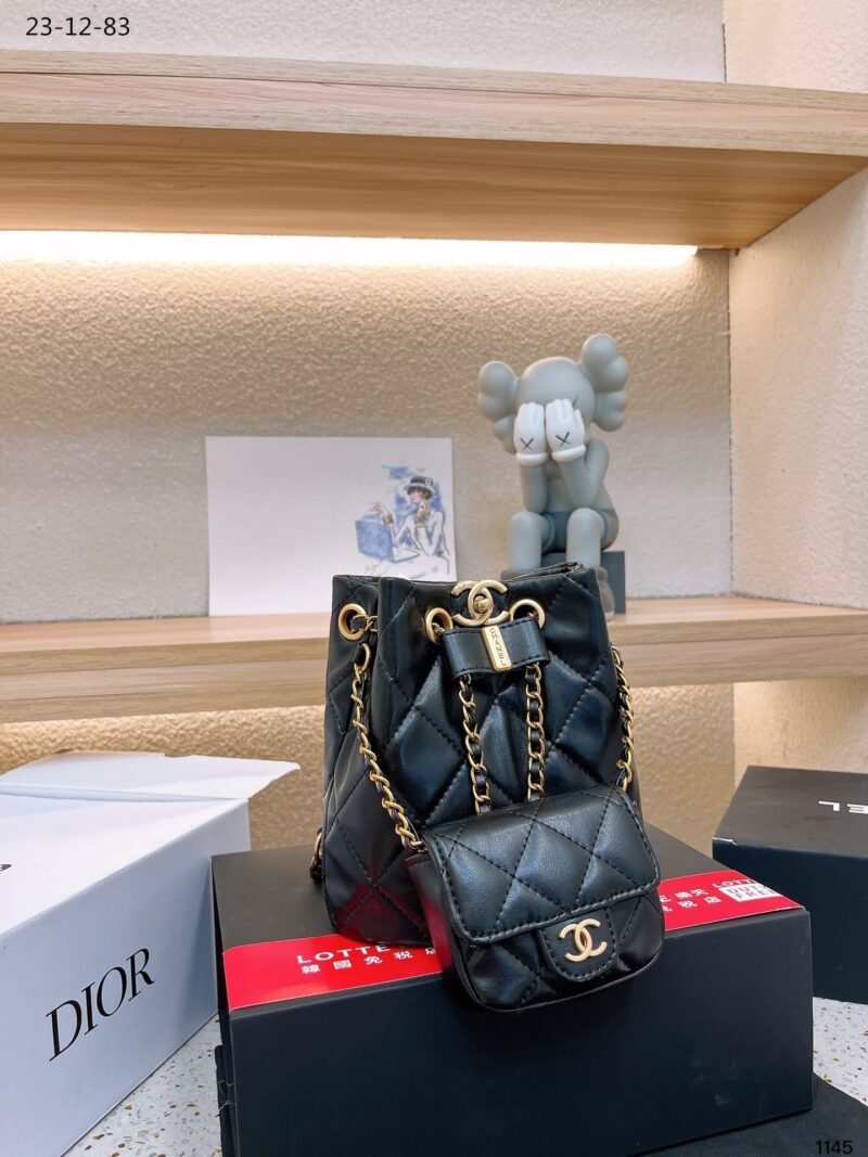 Alternative view of CHANEL MINI BUCKET BACKPACK GOLD TONE HARDWARE BLACK 19CM