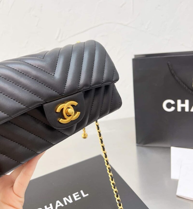 Alternative view of CHANEL CHEVRON QUILTED MINI RECTANGULAR FLAP BLACK 19CM