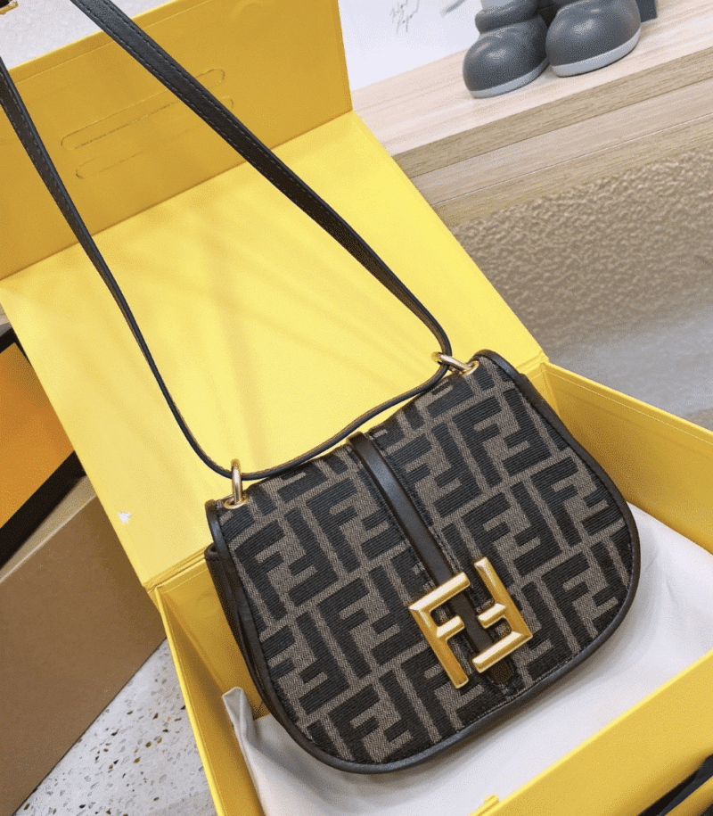 Alternative view of FENDI C'MON SMALL BROWN FF JACQUARD FABRIC BAG 20CM 8BS082AQ08F1MJE