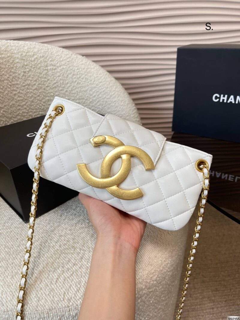 Alternative view of CHANEL LONG FLAP CC LOGO BAG WHITE 23CM