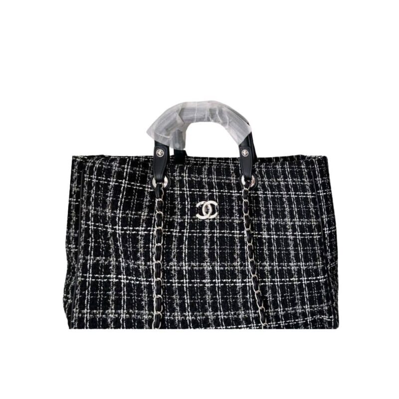 CHANEL DEAUVILLE LARGE TOTE SHOPPING BAG BLACK 38CM