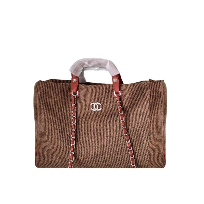 CHANEL DEAUVILLE LARGE TOTE SHOPPING BAG BROWN 38CM