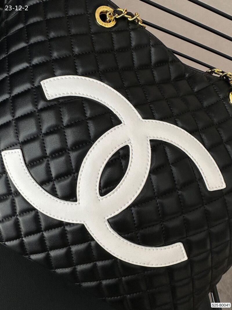 Alternative view of CHANEL CC SHOPPING BAG WITH CHAIN LEATHER BLACK AND WHITE 32CM