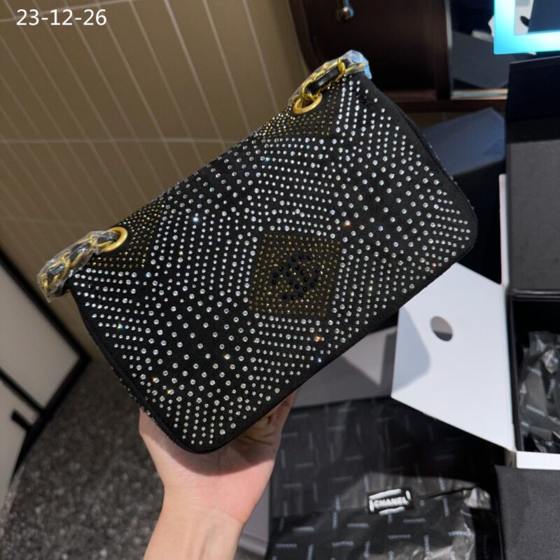 Alternative view of CHANEL EVENING BAG VELVET DIAMANTE METAL BLACK 25CM