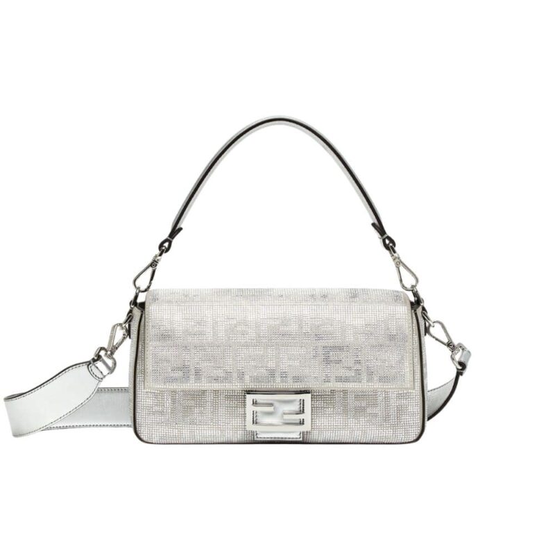 FENDI BAGUETTE SILVER CRYSTAL TRIM 25CM