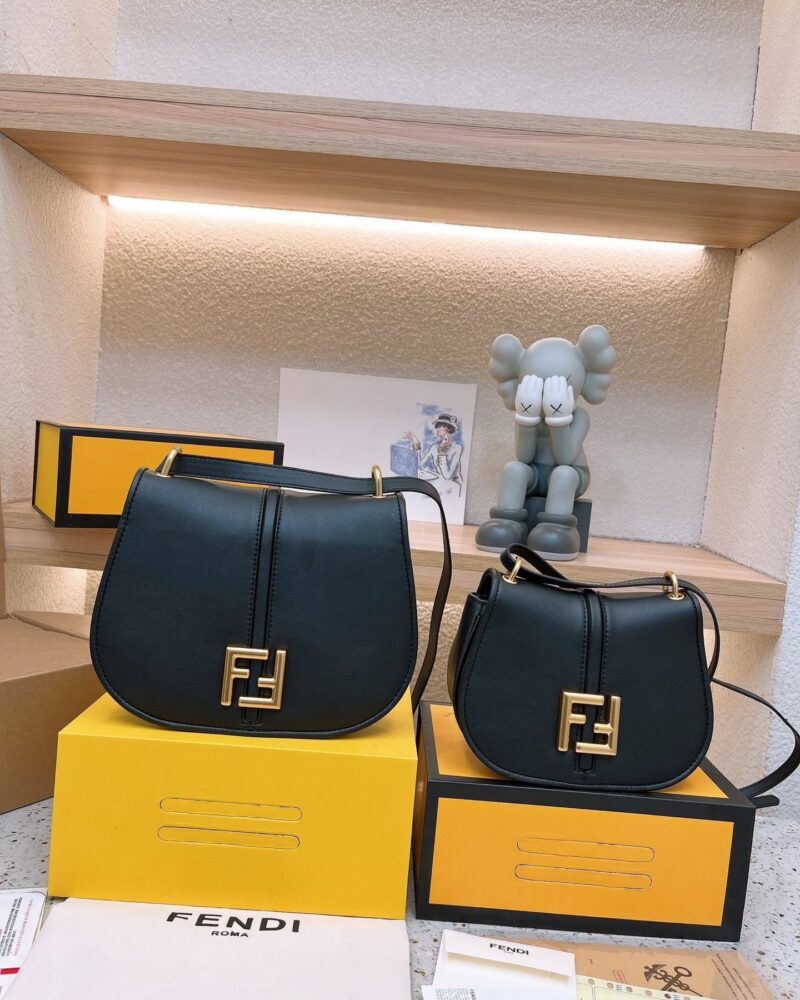 Alternative view of FENDI C’MON MEDIUM BLACK SMOOTH AND FULL GRAIN LEATHER BAG 25CM 8BT366AQ0KF04TX