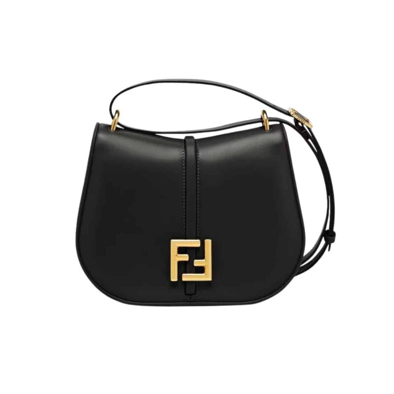 FENDI C’MON MEDIUM BLACK SMOOTH AND FULL GRAIN LEATHER BAG 25CM 8BT366AQ0KF04TX